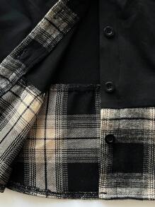 Elamini Women's Autumn/Winter Fashion Plaid Patchwork Contrast Color Waist Shirt Collar Long Sleeve Blouse Fall Cloth For Women - Multicolor - View 3