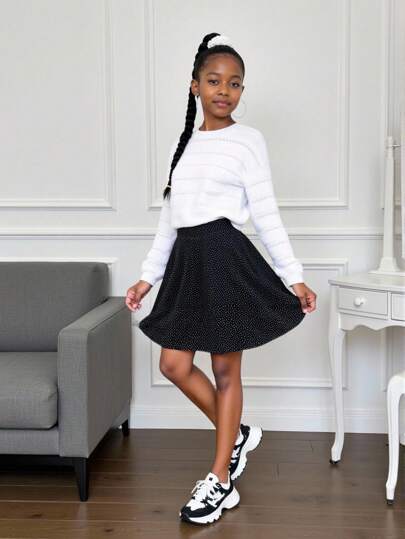 SHEIN Teenage Girl Round Neck Long Sleeve Mesh Knit Sweater Fall Winter