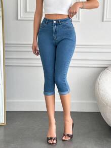 EURMUSE Medium Blue  Long Short Fold Up Detail - Medium Wash - View 7