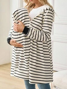 SHEIN Fall Clothes,Autumn Clothes,Maternity Autumn/Winter Maternity 3-In-1 Casual Maternity Hooded Long Sleeve Coat With Removable Insert, Insert, Loose Fit,Winter Coat
