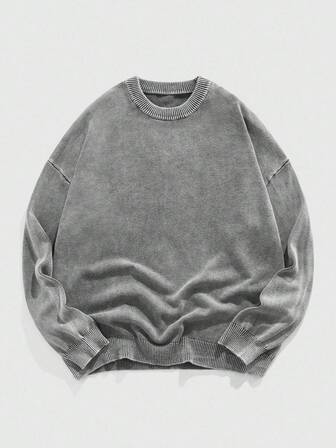 Street Life Men's Solid Color Minimalist Crew Neck Long Sleeve Cable Knit Sweater , Fall Winter