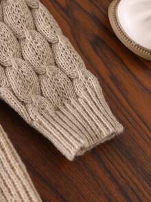 SHEIN Baby Girls Khaki High Collar Pullover A-Line Sweater Dress, Soft Knit Fabric Suitable For Outdoor & Indoor Wear, Autumn/Winter Fall - Khaki - View 7