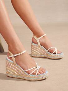 Solezae 女士花卉踝带草编坡跟凉鞋 - 彩色 - 查看 2