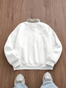 Manfinity Unisex 男士针织休闲宽松长袖二合一抓绒卫衣 - 白色 - 查看 3