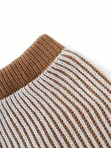 Lunelith SHEIN Lunessa 2pcs Colorblock Vertical Striped Long Sleeve Knit Cardigan And Mini Skirt Set For Women Fall Winter Cloth For Women