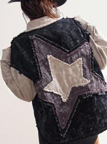 Bohemela Áo khoác dáng rộng cổ bẻ tay dài dệt chắp vá phong cách Boho mùa thu/đông cho nữ - màu đen - Xem 5
