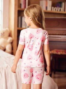 SHEIN Conjunto de pijama justo com desenho animado fofo para meninas