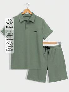 RueChic 男士皇冠刺繡短袖襯衫和短褲套裝