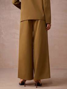 Lumalex 秋冬季女士纯色休闲宽松阔腿裤套装，优雅裤装，正式两件套裤装，优雅连体裤，奢华舞会聚会派对宴会，低调奢华，闪耀节日派对狂欢节郊游度假，户外休闲，层次丰富，婚礼季宴会，宰牲节派对新年时尚秋季新款女士晚宴之夜精致户外保暖必备冬季旅行装备 - 棕色 - 查看 2