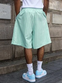 Manfinity EMRG Men's Summer Casual Striped Wide Leg Shorts - Mint Green - View 2