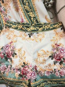 SHEIN Clasi Elegant And Romantic Floral Print Shirt With Front Button Closure And Matching Shorts Set For Women - Multicolor - View 11