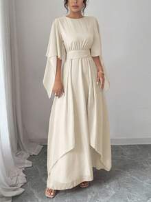 Elenzga Vestido ceñido a la cintura para mujer, diseño de primavera/verano - Albaricoque - Ver 7