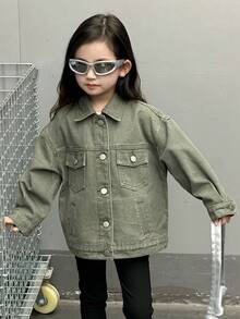 DAZY Young Girl Casual Korean Style Long Sleeve Washed Denim Jacket Fall,Winter - Green - View 6