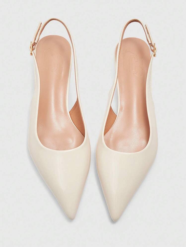 CUCCOO BIZCHIC Women's Pointed Toe Low Heel Flat Slingback Shoes, Minimalist Style Comfortable Beige Color Backless Flats, Suitable For Work And Commute For Christmas Spring Shoes
