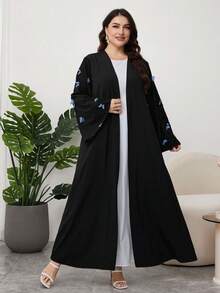 Al Najma Plus Size Women's 3D Butterfly Embroidered Abaya Robe, Spring/Summer - Multicolor - View 4