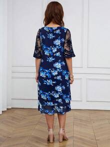 Miaspire Women Floral Print Lace Patchwork Elegant Long Dress Mothers Day Outfit Gift For Mom,Old Money Style Women - Blue - View 2