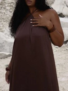 MUSERA Vestido maxi con cuello halter y vuelo, lindo, elegante y sexy para ocasiones de vacaciones, fiestas y eventos - Marrón - Ver 6