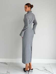 Siren Gaze 秋季新款通勤衬衫裙女装灰色系列连衣裙复古高端风 - 灰色 - 查看 2