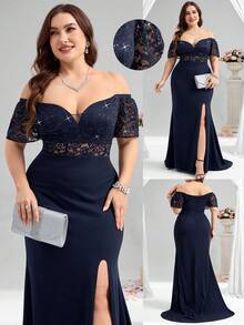 Coutiva Vestido de noche formal de talla grande (muy adornado)