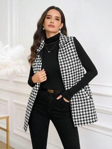 Ellevyn Áo vest cổ lật họa tiết da báo dành cho nữ, có túi, đa năng cho mùa thu/đông - Nhiều màu - Xem 7
