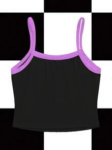 NEARLY THERE Áo ba lỗ lửng họa tiết hoa sen màu đen tương phản Y2K cổ điển gợi cảm, thường ngày, dạo phố, thích hợp cho các bữa tiệc mùa thu/đông, tụ tập và mặc hàng ngày Áo crop top màu tím họa tiết phụ nữ - màu đen - Xem 2