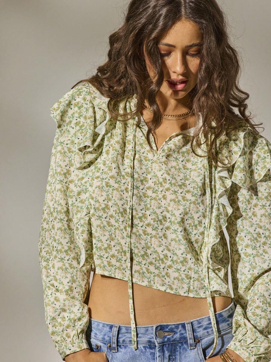Aralina Fall Winter Western Ruffle Floral Print Boho Style Cute Going Out Office Top And Country Concert And Teacher - Multicolor - View 1