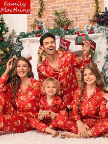 SHEIN Boys' Merry Christmas Pajamas - Gingerbread Man Print Burgundy Long Pants And Long Sleeve Cardigan Comfortable 2 Pieces Sleepwear Set, Family Matching Outfits (4 Sets Sold Separately) Matching Family Pajama Sets Fall Winter