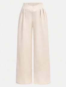 Girlism Apricot Elastic Waist Pleated Loose Fit Pants For Teen Girls, Elegant For Commuting, All-Match & Versatile/Activities/Autumn/Winter/Halloween,Glowmode,Fall,Christmas/Holiday/Festival/Winter,Halloween,Fall,Winter,Autumn,Christmas,Y2k,Summer - Apricot - View 9