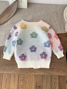 SHEIN Babygirl Fashionable Lady Elegant Cute Versatile Knitted Floral Color Pattern Knitted Sweater Cardigan, Cute And Versatile, Suitable For Autumn And Winter, Multi-Color Fashionable And Versatile Autumn And Winter, Soft Fabric Cares For Baby's Skin, Is The First Choice For Mothers Shopping, Cute Everyday Classic, Suitable For Indoor, Outdoor, Daily, Sports, Play, Party, Photo, Vacation, Festival Fall - Multicolor - View 5