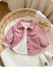 SHEIN 女婴可爱百搭粉色保暖长袖风衣，秋冬季