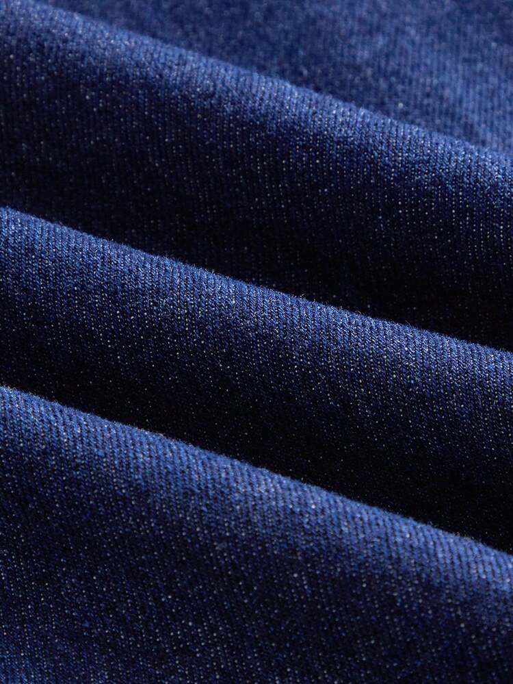 Abito mini in denim blu con bottoni e maniche lunghe, abito da uscire, abito da cerimonia, outfit da insegnante