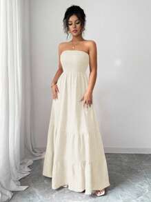 Rafferiza Váy mùa hè đơn giản không dây phong cách INS dành cho nữ - Màu be - Xem 6