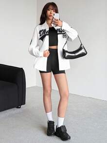 SHEIN 3pcs/Set Teen Girl Loose Casual Retro American Style Sweatshirt Top And Shorts Outfit - White - View 3