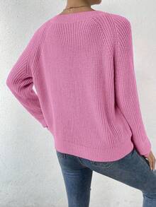 EMERY ROSE Women's Solid Color Minimalist Everyday Knit Long Sleeve Sweater Fall Winter Cloth For Women - Pink - View 2