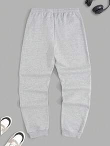 RueChic Men Smile Printed Elastic Drawstring Waist Regular Sweatpants - Grey - View 3