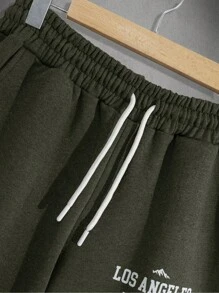 EURMUSE Cotton Men Letter Printed Regular Hoodie Set - Green - View 8