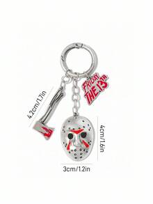 WB Horror X SHEIN Móc khóa mặt nạ 3D bằng hợp kim kẽm bạc cổ điển, mặt dây chuyền hình túi xách - Màu Bạc Cổ - Xem 5