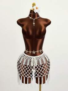 Zestiva Bohemian Stil Patchwork Quaste Saum Hollow Out Häkeln Strand Cover Up Rock, Geeignet Für Sommer, Urlaub, Reisen, Schwimmbad