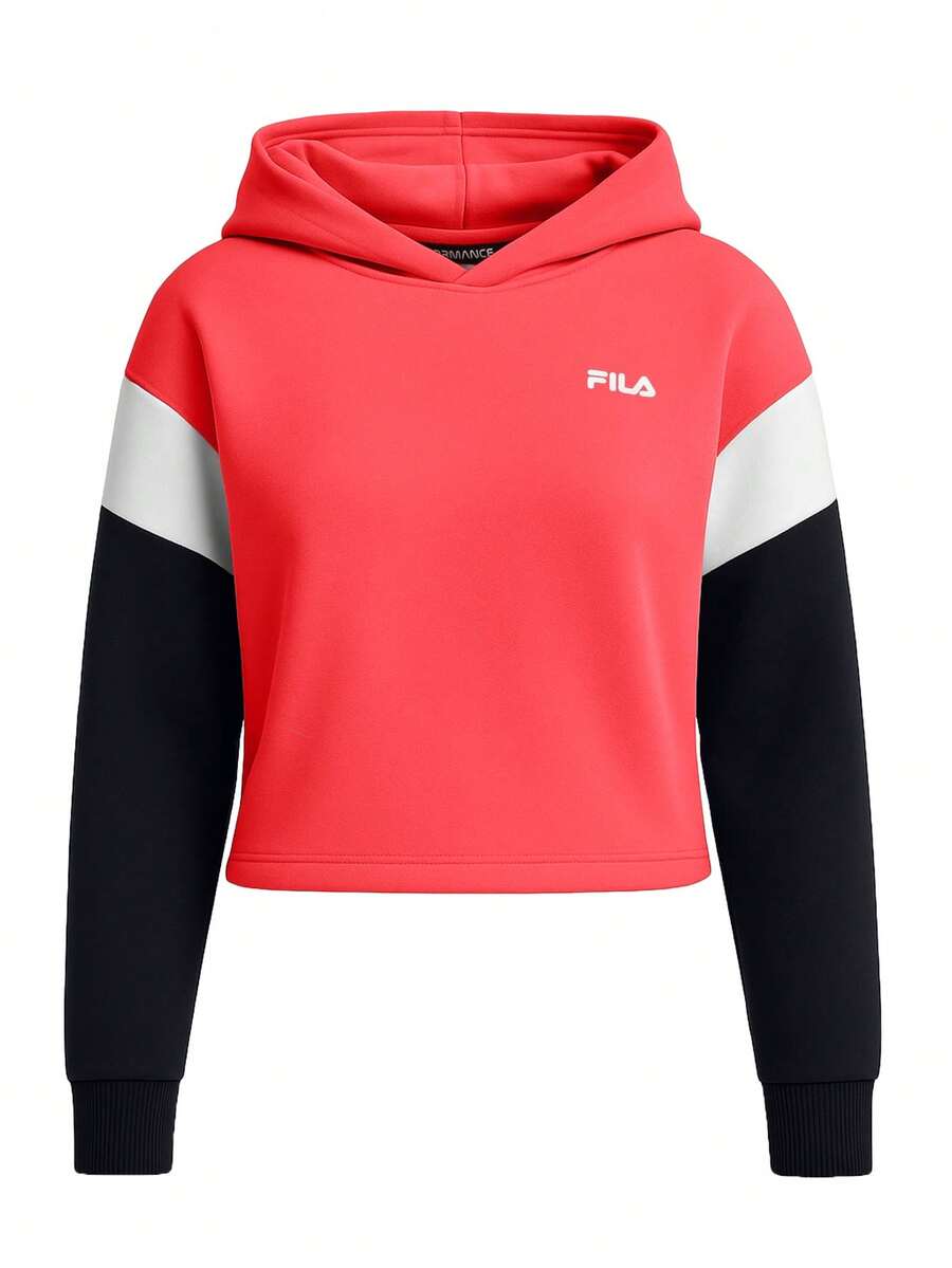 FILA Trevi Blocked Cropped Women Hoodie Cayenne-black Iris-bright White - Korallenrosa - Übersicht 1