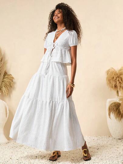 Bóhologie Boho Bohemela Womens Clothing Women Summer Clothes 2 Pieces Set For Women: White Embroidered, Vacation/Western Wear, Petite, Sexy, Extra Long Skirt, Boho Style, Summer Outfits  Suitable For Everyday, Out Of The Street, Holiday And Other Occasions To Wear