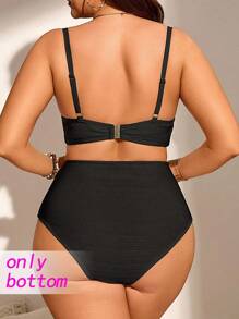 Swim Chiccia Plus Size Women Swim Bottom Bottoms, Ruched Solid Color Design Slimming For Everyday & Beach Wear For Summer Beach Vacation - Black - View 2