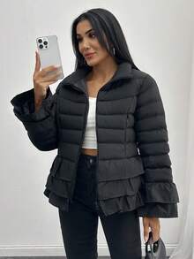 EURMUSE Palton de iarnă elegant și căptușit pentru femei, casual, drăguț, pentru purtare zilnică - Negru - Vizualizare 3