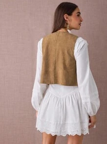 Enchnt Gilet da donna con decorazioni in strass, stile western, con lacci sul davanti, adatto per l'autunno/inverno