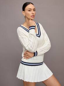 Activina Women's Casual Colorblock Striped Knit Sweater