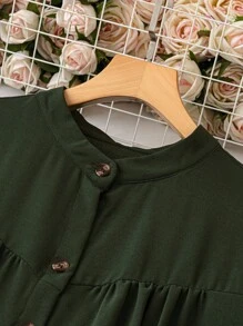 EMERY ROSE Váy Maxi Tay Dài Cài Nút Màu Trơn Cỡ Lớn Cho Nữ, Trang Phục Giáng Sinh - xanh quân đội - Xem 5
