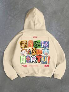 Rick and Morty X Manfinity Manfinity Streetrush Men's Letter & Cartoon Character Graphic Hoodie, Fashionable Streetwear Minimalist Pullover Sweatshirt