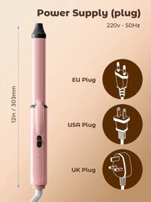 Teckwe 25mm Pink Curling Iron,2-Level Temp Rapid Heating Suitable For Home & Travel - EU Plug - Pink - View 11