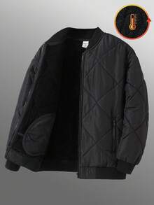 SHEIN 儿童/青少年男童休闲棒球领绗缝棉服外套，冬季外套 - 黑色 - 查看 5