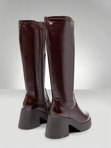 Solezae 女式舒适弹力材质厚底及膝靴 - 棕色 - 查看 7