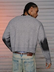 AXEPEAK Men's Ombre Distressed Cross Pattern Knit Sweater , Fall Winter - Grey - View 2